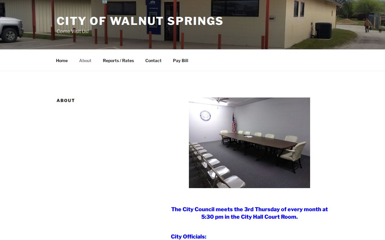 Walnut Springs city history and court-room note for Walnut Springs warrant records
