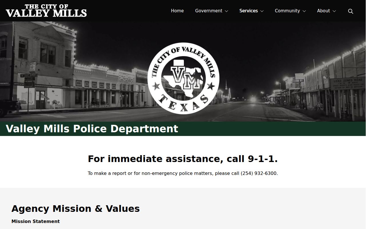 Valley Mills Police Department information for Valley Mills warrant records