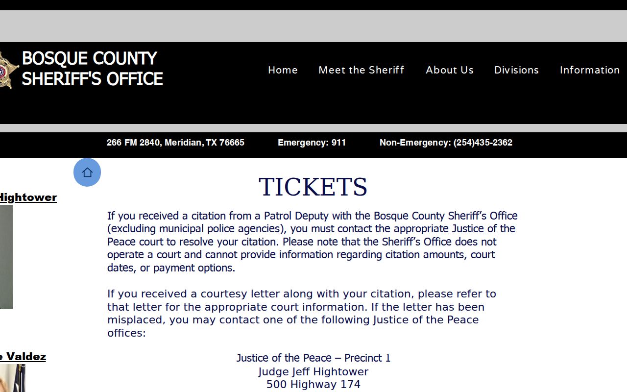 Bosque County warrant check instructions from the Sheriff's Office